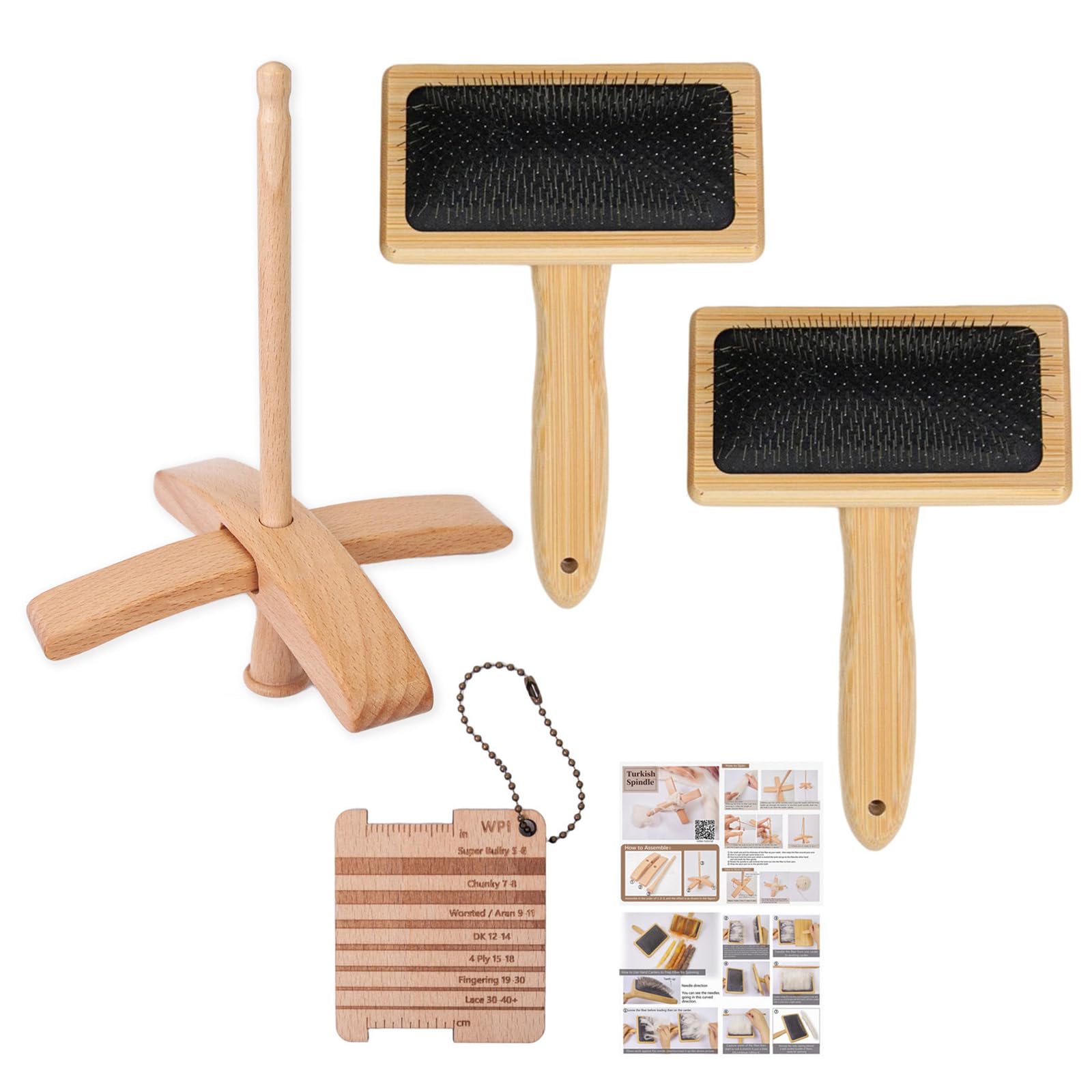 Tmboryuu Wooden Spindle Hand Carders Crosses-Shaped Hand Carved Yarn Winder Wool Carders for Crocheting