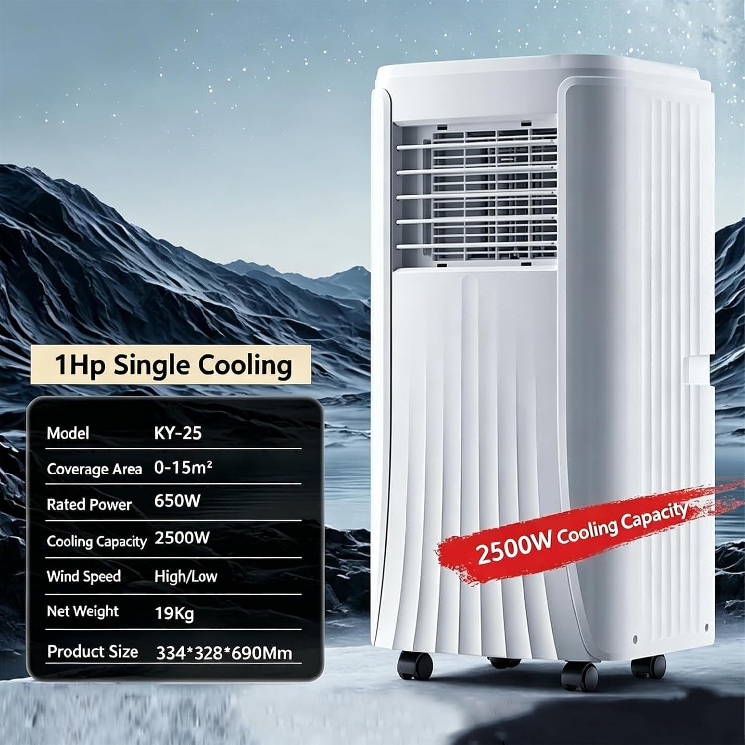 Aire Acondicionado Portátil 9000BTU Enfriador Ventilador Deshumidificador Temporizador 24H, 2 Velocidades, Mando a Distancia, hasta 20m² para Hogar Oficina, 12000BTU, 12000BTU