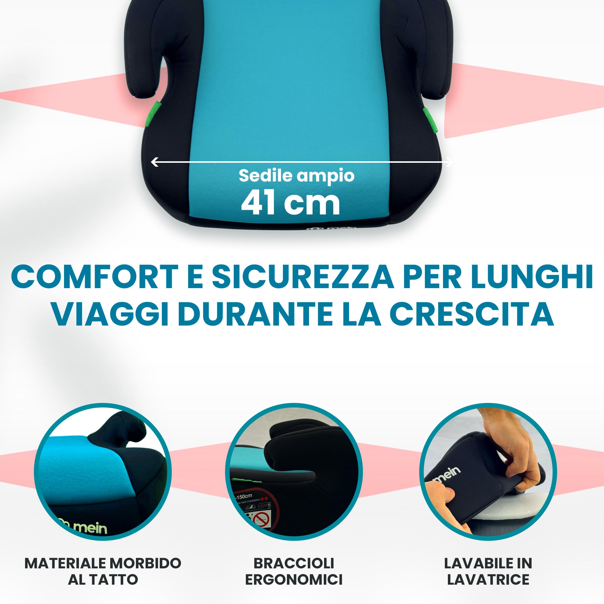 Mein Rialzo Auto per Bambini I-size con ISOFIX Alzatina auto bimbi 125-150 cm Rialzo auto per bimbi 22-36kg Seggiolino auto gruppo 2-3 (6-12 anni) (VERDE)