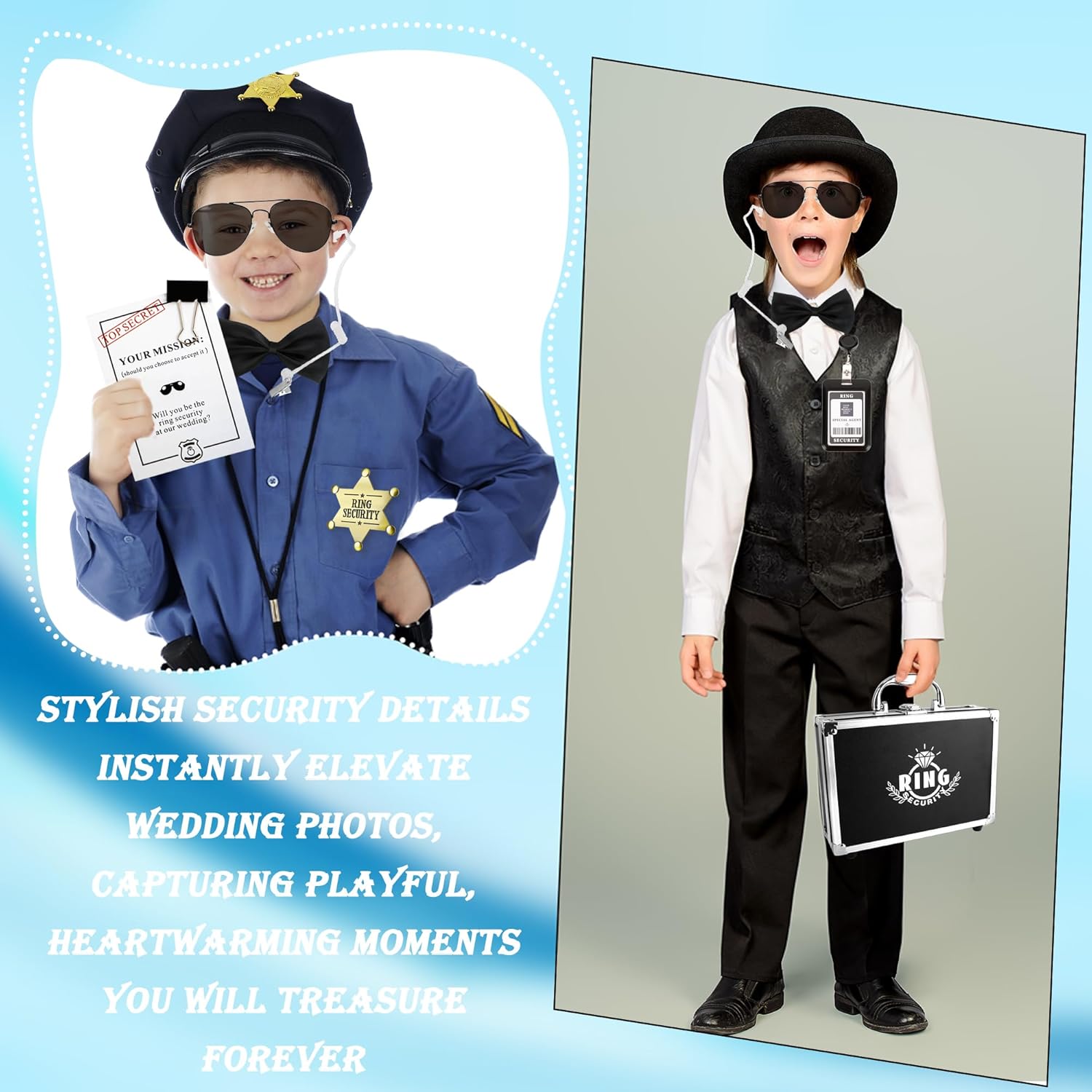 13 Pcs Ring Security Wedding Bearer Box Case Briefcase Include Police Officer Badg Sunglass Spy Earpiece Intercom Handcuff Ring Bearer Gifts Box Outfit
