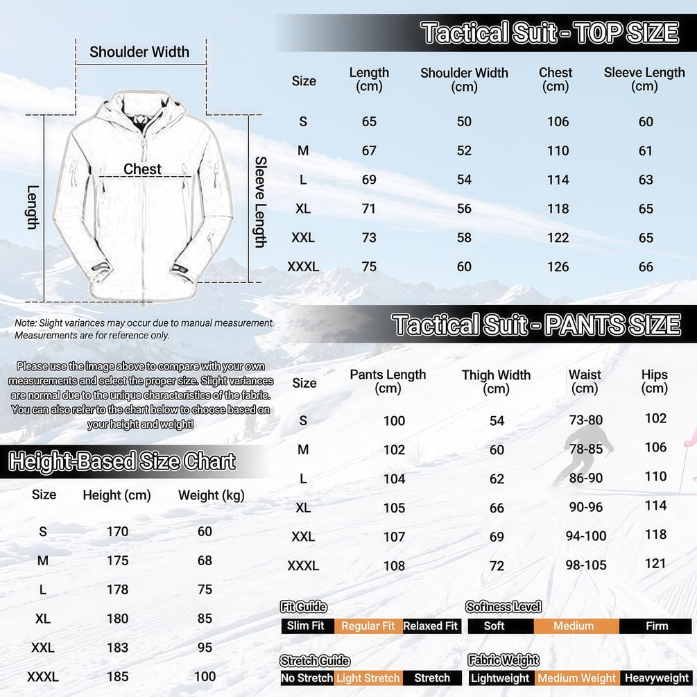Trajes Nieve para Snowboard 2 Piezas, Chaqueta Softshell para Hombre, Traje Combate Indumentaria Militar, Traje Esquí para Exteriores, Conjunto Chaqueta Y PantalóN TáCtico