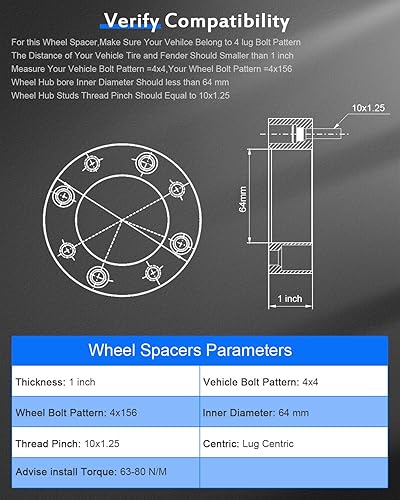 Miniatura 5 de ECCPP 4 adaptadores de rueda de 4 lengüetas de 1 pulgada de 4x4 a 4x156 2.520 in con 10x1.25 compatibles con 2007-2014 para Outlaw 90 2003-2007 para