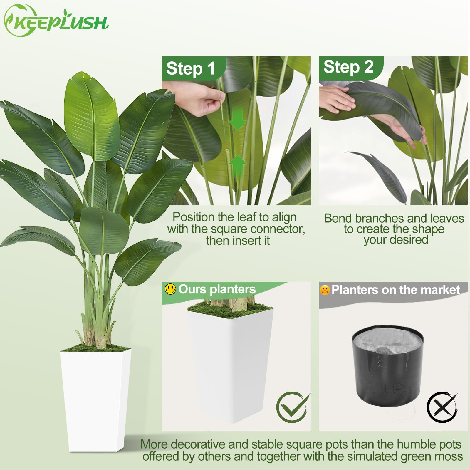 Artificiale Uccello del Paradiso 180cm Alta con Vaso Bianco, Piante Finte da Interno Grandi Finta con 10 Foglie, Albero Banano Artificiale Per Interni Esterno Soggiorno Ufficio Giardino Dec