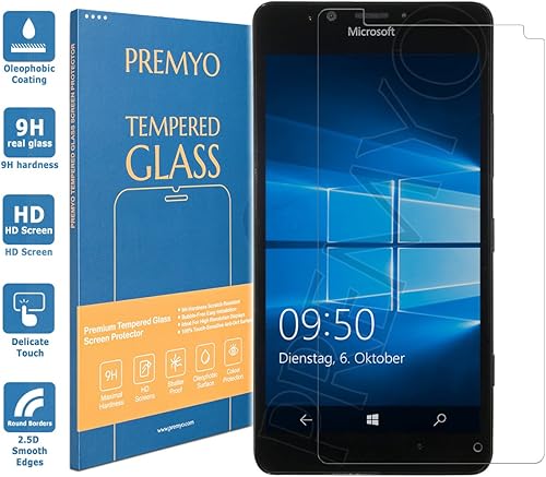 PREMYO Pellicola Vetro Temperato Compatibile con Microsoft Lumia 950 Protezione Schermo Durezza Bordi 2 5D Anti-Graffi Bolle Impronte PREMYO Pellicola Vetro Temperato Compatibile con Microsoft Lumia 950 Protezione Schermo Durezza Bordi 2 5D Anti-Graffi Bolle Impronte