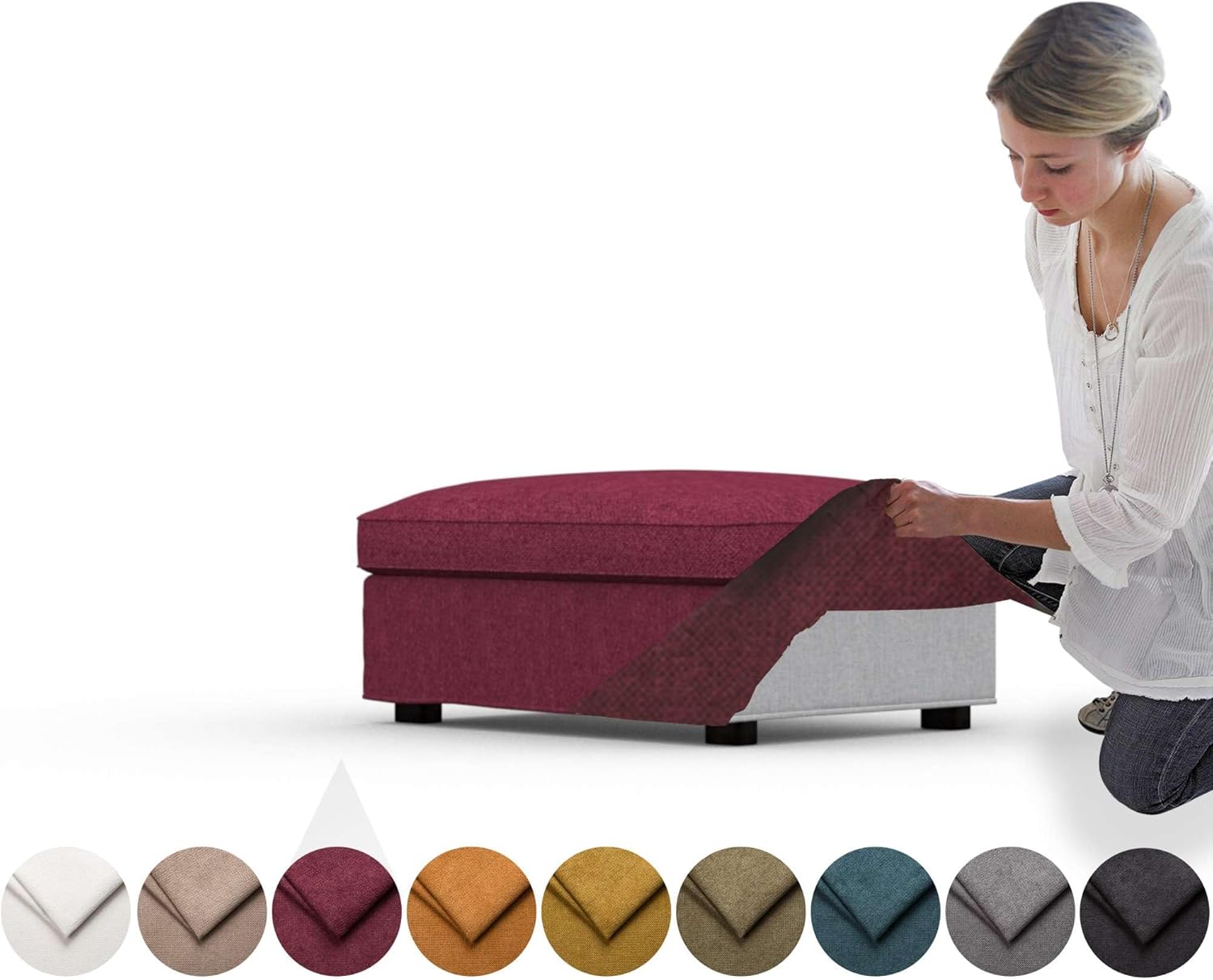 comfortly Cover for Kivik Footstool, Replacement Slipcover, Heavy Duty 2 pcs Cover, Soft Durable Washable Fabric, Easy to Clean & Replace (Crown - Black)