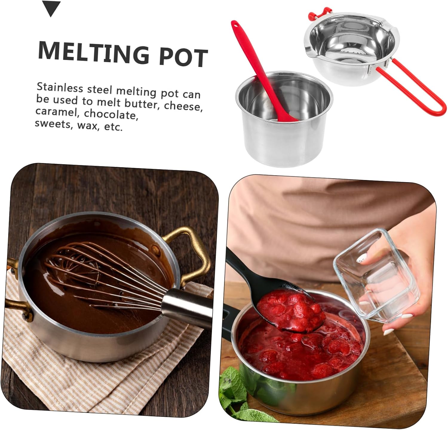 Stainless Steel Melting Pot Set for Chocolate Butter and Wax Double Boiler with Heat-resistant Handle and Spatula for Baking and Candle Making
