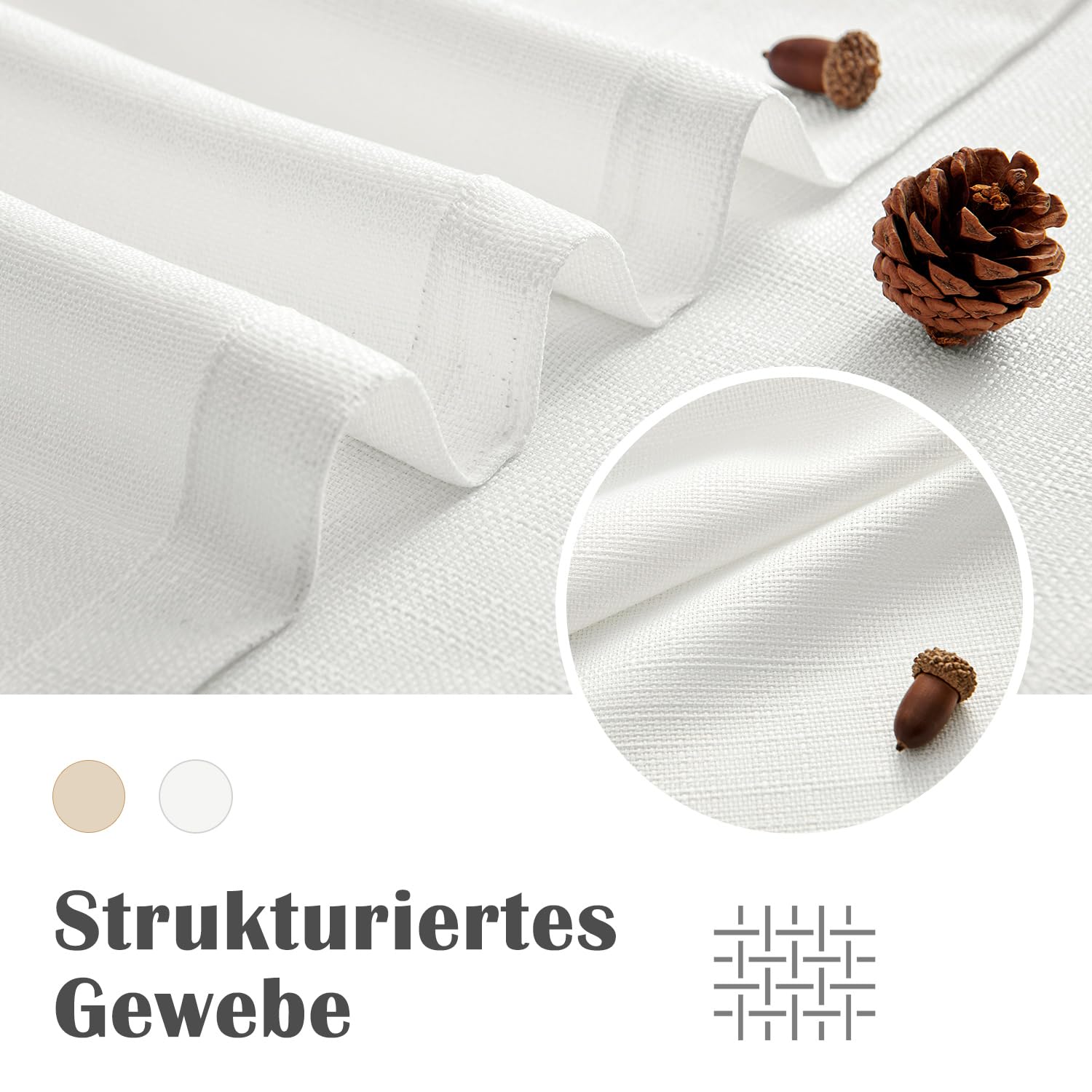 TOPICK Ondoorzichtige vitrage voor de keuken, wit, bistrogordijn met trekkoord, gordijnen met wafelpatroon, lichtdoorlatend, keukengordijnen voor kleine ramen, verduistering, landhuis, set van 2, 60 x