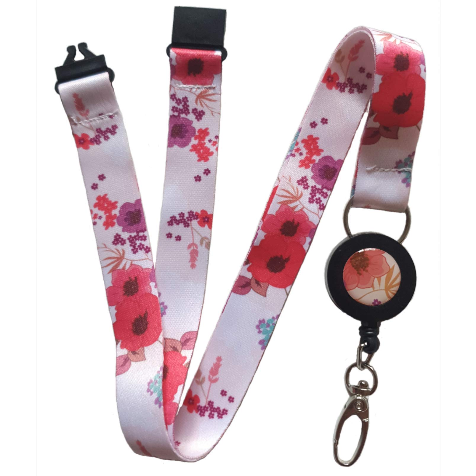 SpiriuS Retractable Lanyard Neck Strap for id Card Badge Holder with Safety Clip Breakaway (Poppies in White)