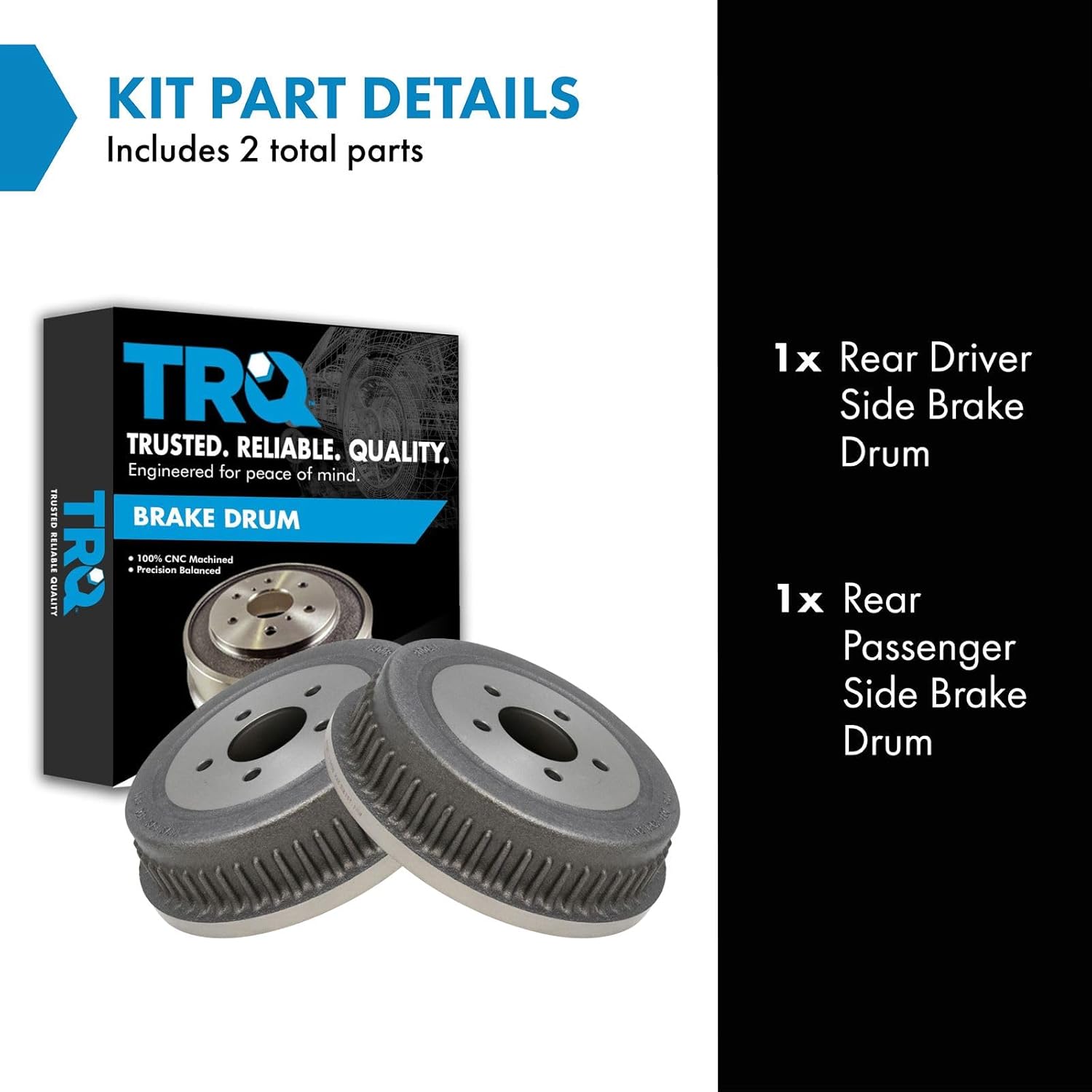 TRQ Rear Brake Drum Pair Set for 1996-2007 Caravan / 1996-2006 Grand Caravan / 1996-2000 Grand Voyager / 1996-2007 Town & Country / 1996-2003 Voyager/Models with 12.11 X 2.75 Inch Drums Only
