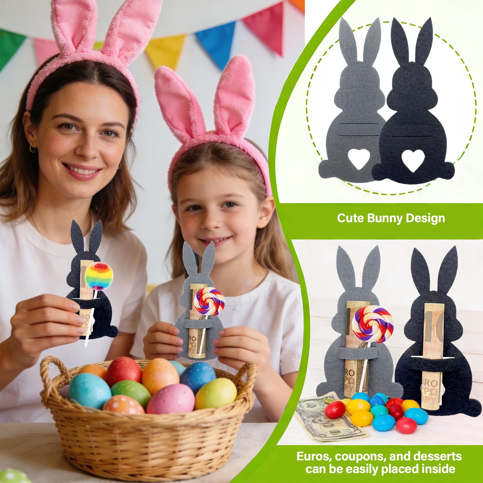 Pack of 8 Easter Money Gifts, Funny Easter Bunny Felt Decorations - Image 3