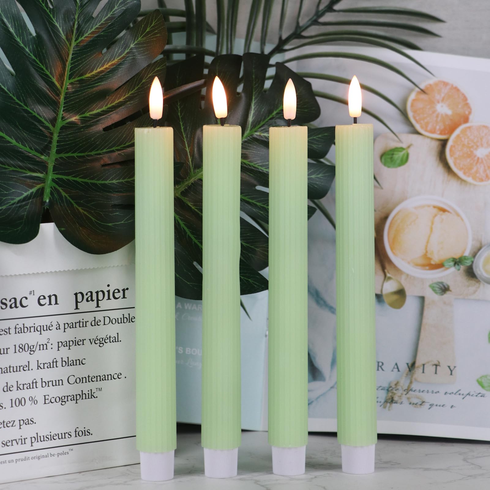 Wondise Candele coniche tremolanti senza fiamma, con telecomando e timer, a batteria, stoppino 3D in vera cera, candele coniche a LED, 6 confezioni per decorazioni per cene primaverili e festività