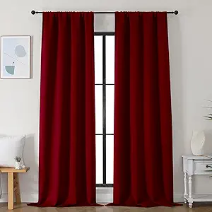 Simplebrand Ava Red Blackout Curtains for Bedroom 96 Inches Long 2 Panels, Solid Thermal Insulated, Energy Saving Nursery Window Treatment Curtains Blackout Drapes, W40 x L96 Inch, Red