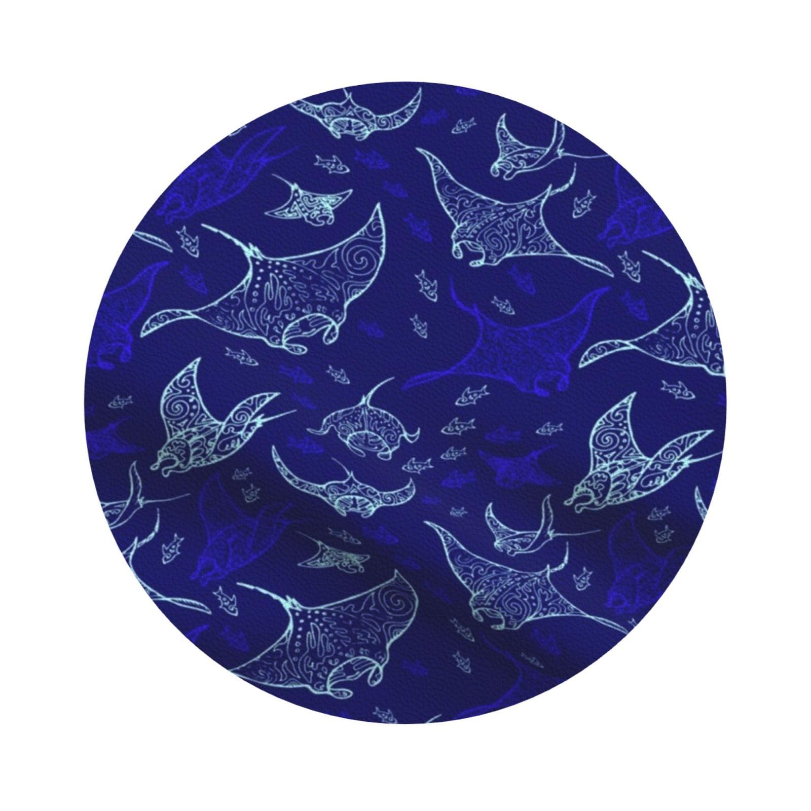 Manta Ray and Fish PU Leather Coasters Set of 6 Round Drink Coasters