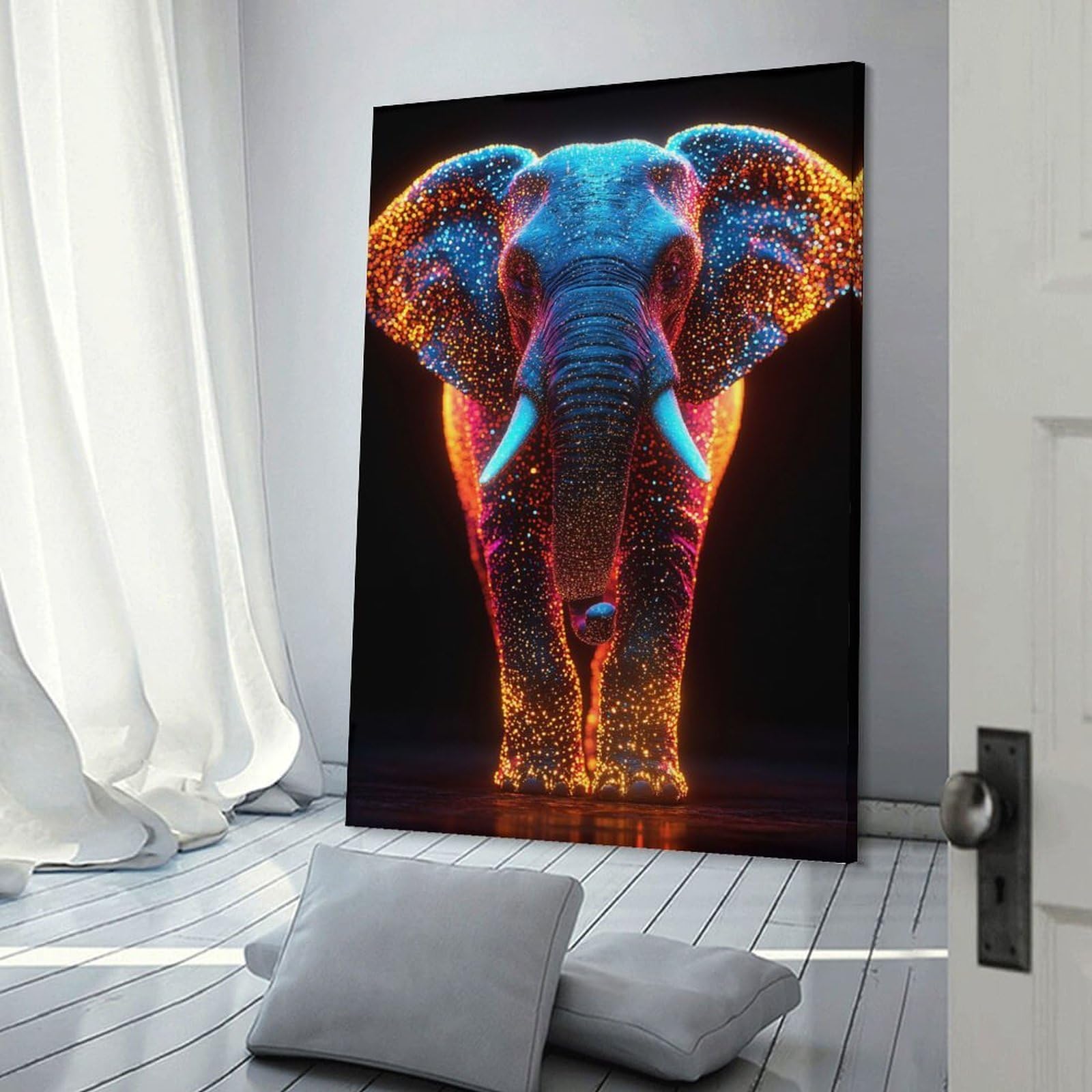 Junmoney Glowing Elephant Digital Art Wall Art Print, 08x12inch(20x30cm), for Bedroom Decor, Cosy Corners Or Studios, Decorative Wall Art for Cosy Rooms