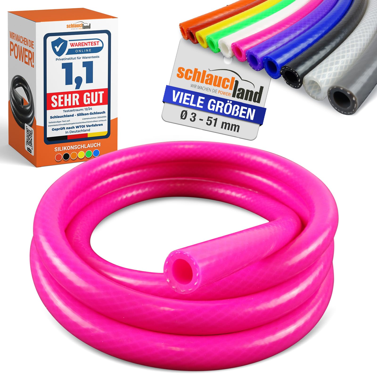 1m Silikonschlauch VARIO ID-Ø 6mm pink 200°C | GROSSE AUSWAHL | Unterdruckschlauch Vakuum Druck Schlauch Kühlwasserschlauch Kühler Kühlmittel Druckluft Silikon Gewebe Gummi flexibel| PREMIUM