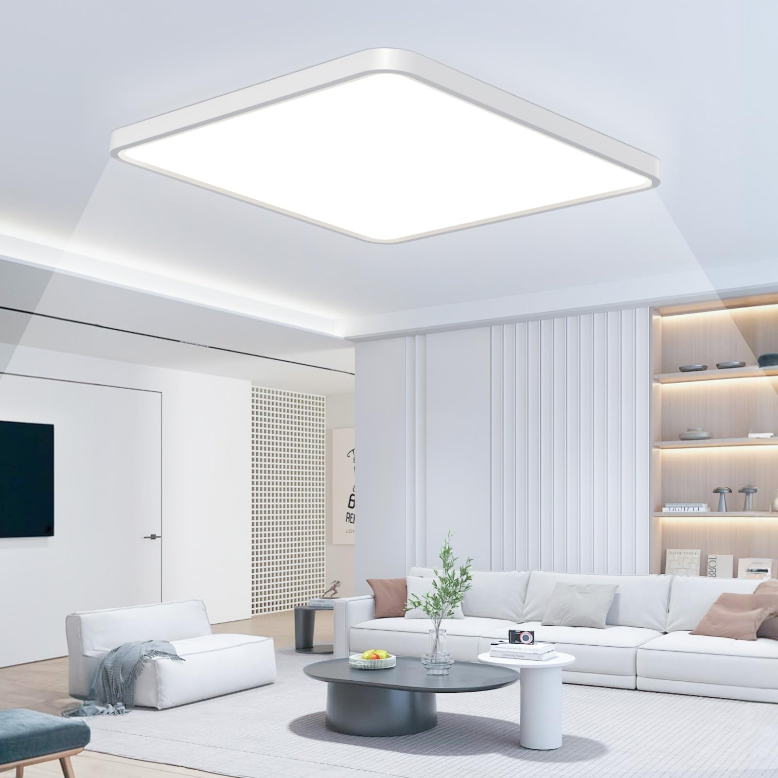 OTREN Lampara Techo LED 50CM, Plafon LED Techo 6500K, 48W Downlight Superficie Panel para Dormitorio Cocina Pasillo Baño Sala Oficina