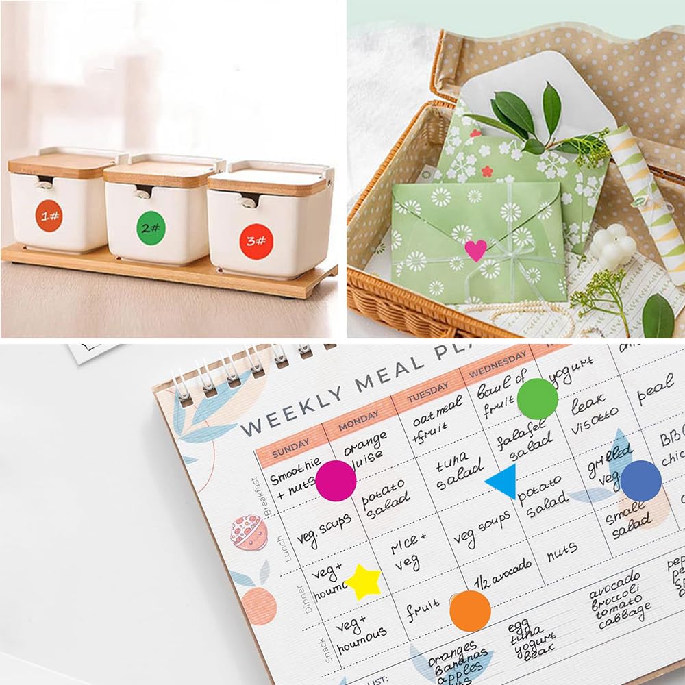 2410 Pack Shaped Coloured Stickers 8 Colors 6 Shapes Dot Stickers Heart & Stars Sticky Coding Labels Sticker for Kids Student Classroom Office - Image 4