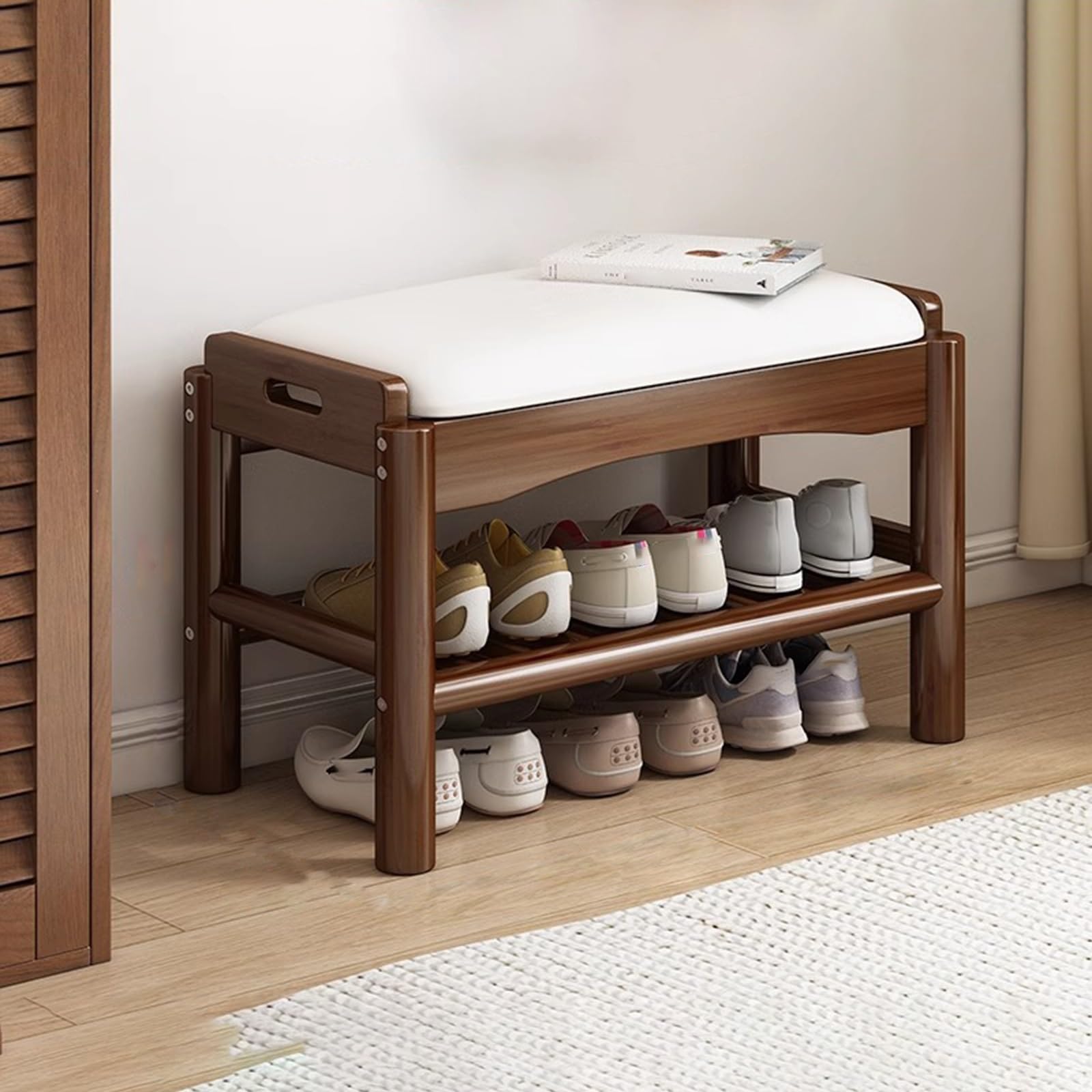 Banc d'entrée en bois avec coffre de rangement rembourré contre le désordre du hall