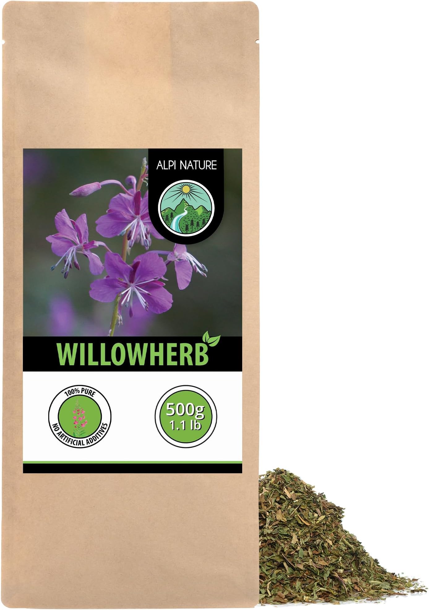Alpi Nature Willow Herb Tea 500g 1.1 lb, Dried and Cut Willow with Small Flowers, Fireweed Herb