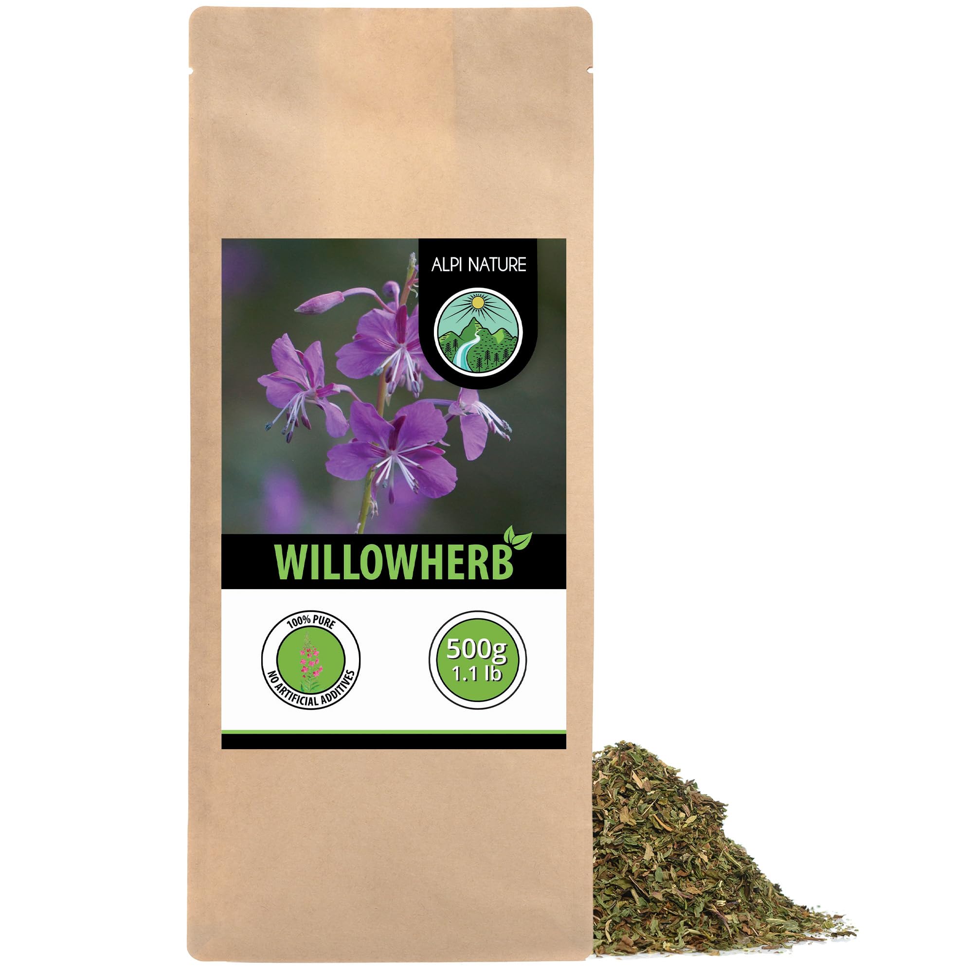 Alpi Nature Willow Herb Tea 500g 1.1 lb, Dried and Cut Willow with Small Flowers, Fireweed Herb