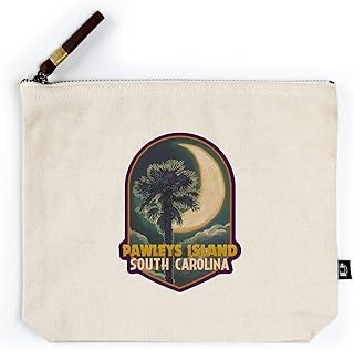 Lantern Press Pawleys Island, South Carolina, Palmetto Palm and Moon, Contour (100% Cotton Canvas Travel Accessory Go Bag)