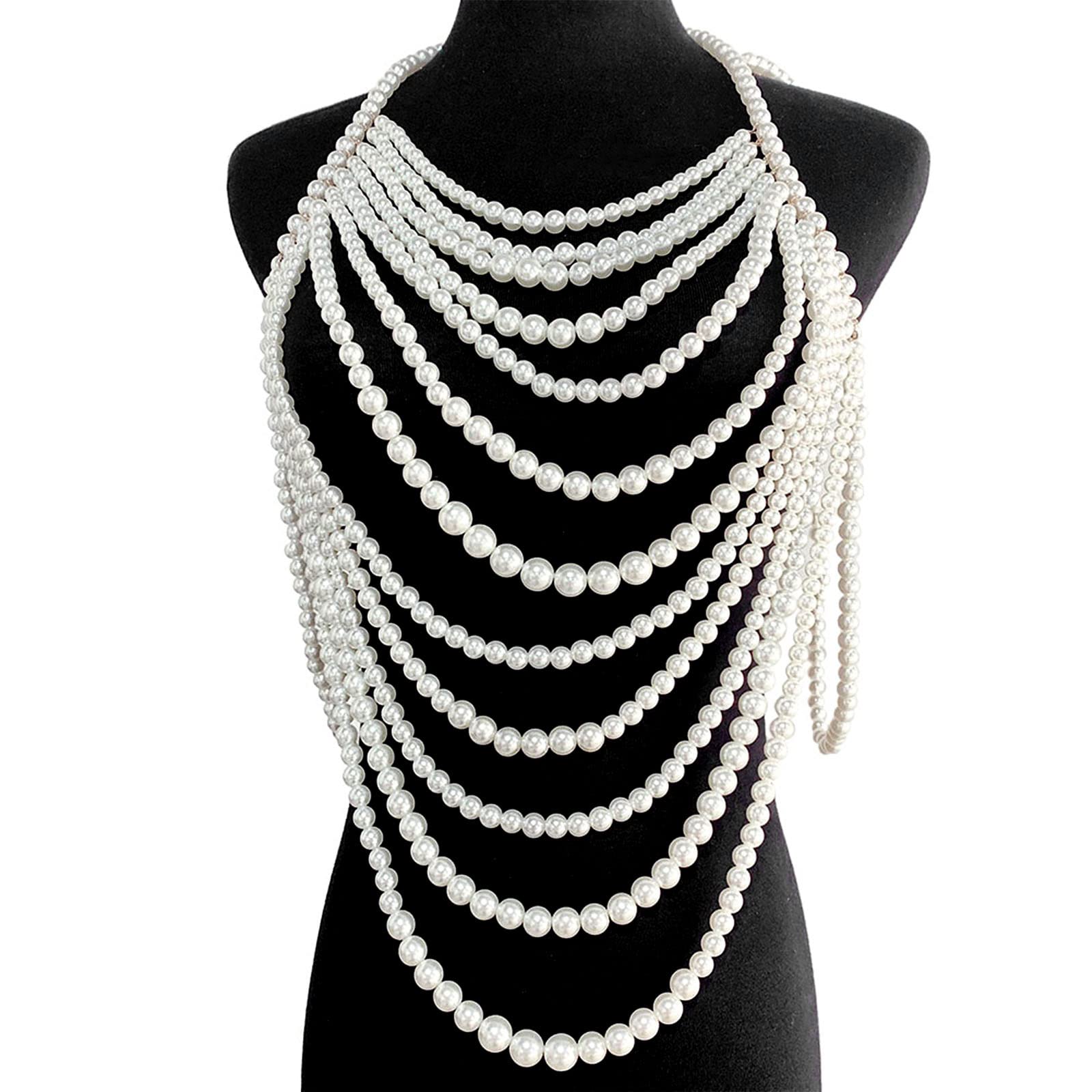 Collana multistrato con perline e perle per il corpo, bralette pettorale, gioiello per il corpo