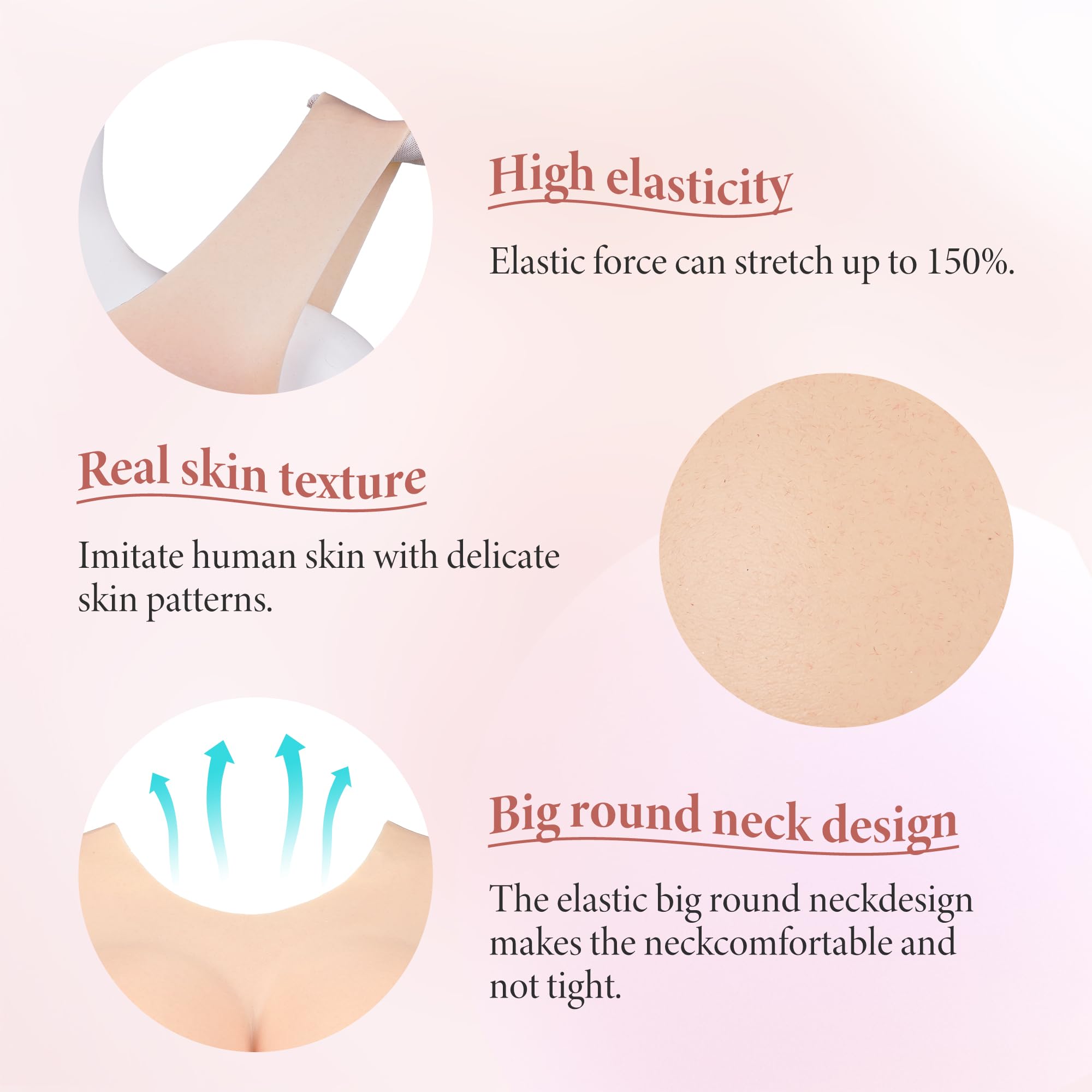 Minaky Faux Seins Silicone Col Rond et Creux Plaques mammaires réalistes pour Cosplay Transgender