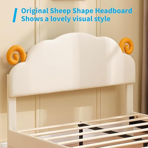 Miniatura 10 de Mjkone Cama individual tapizada para niños marco de cama de plataforma individual con cabecera curvada cama de estilo deportivo con soporte de