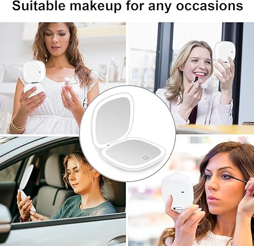 Miniatura 7 de deweisn Espejo compacto, espejo de maquillaje de viaje iluminado con aumento 1X10X de doble cara regulable espejo de bolsillo portátil para bolso y