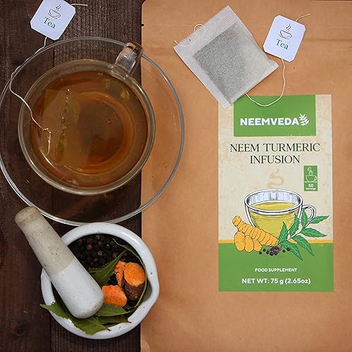 Miniatura 3 de iqra Neemveda Neem infusión de té de hierbas de cúrcuma con pimienta negra para alta absorción, 50 bolsas de té