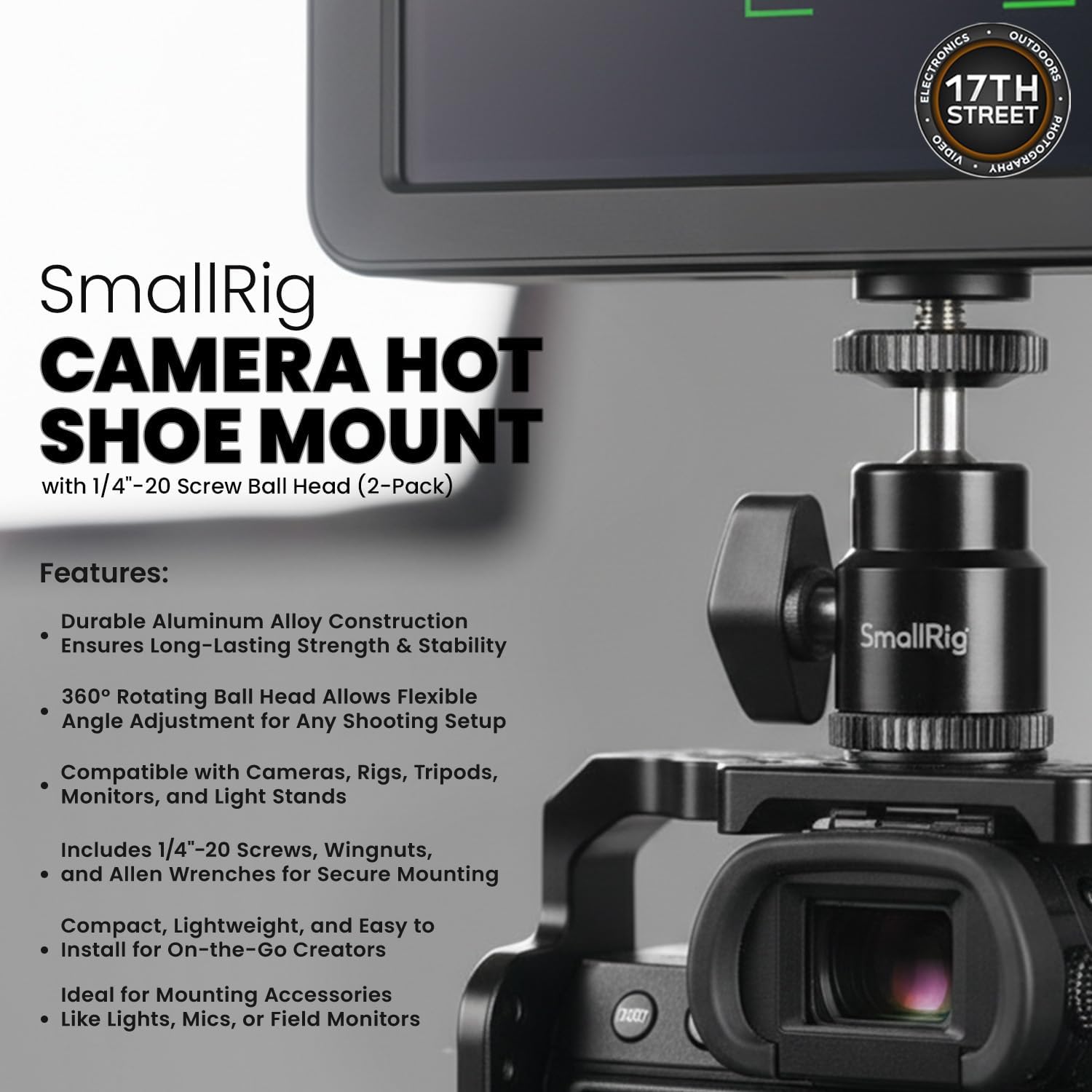 Atomos Ninja TX GO 5" Camera Monitor-recorder, HDMI CFexpress Wi-Fi - HDR Touchscreen Display with Atomos Universal Power Kit & Aluminum Alloy 1/4" Camera Hot Shoe Mount (2 Pack) - Advanced Bundle Kit