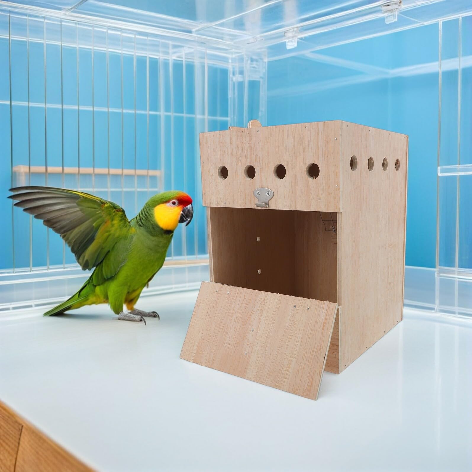 KOMBIUDA Nido di Allevamento per Pappagalli in Legno e Metallo, Khaki | Cocorite e Inseparabili, Struttura Robusta e Ventilazione Efficiente, Facile da Pulire