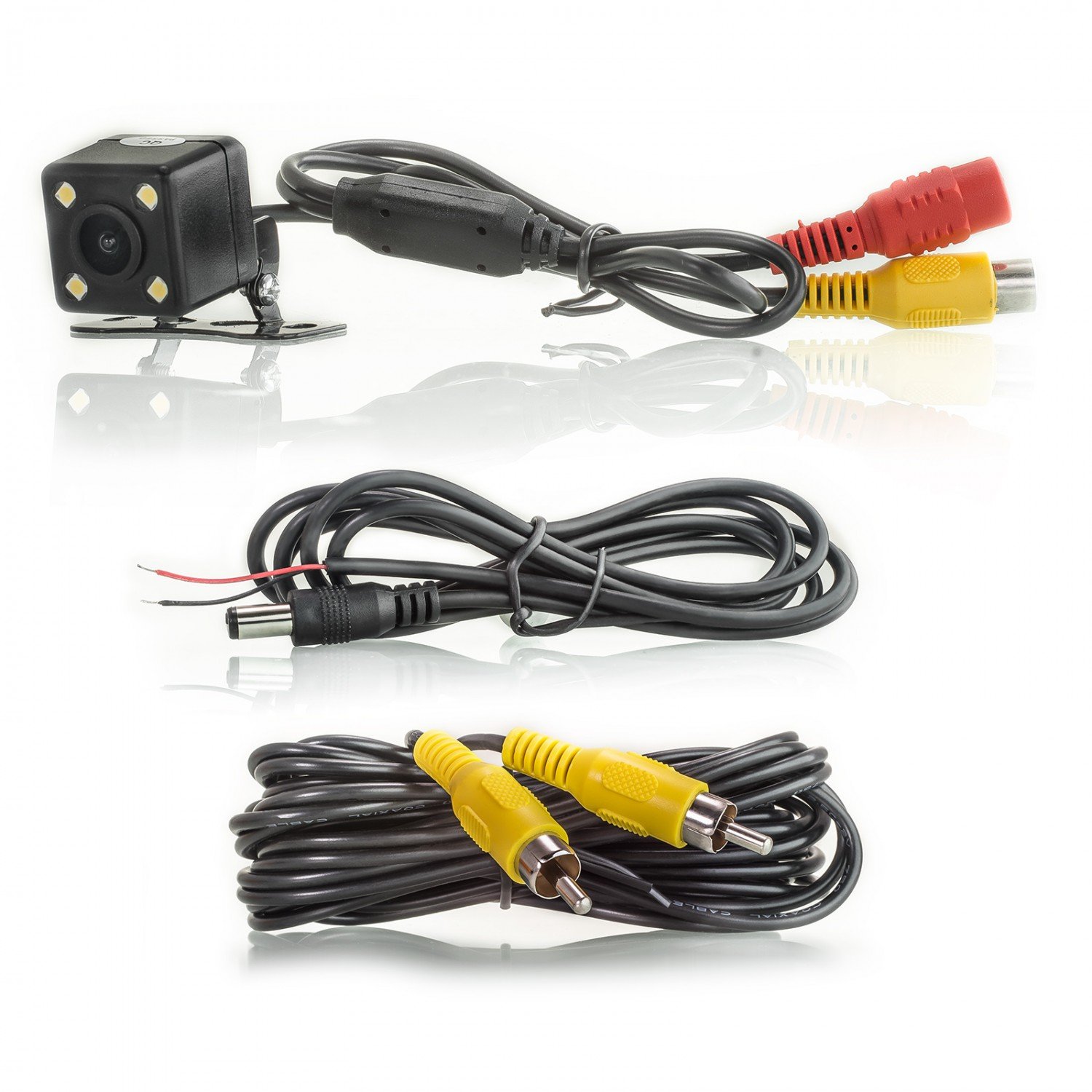 Xomax XM-020 samochodowa kamera cofania z uchwytem, widoczność w nocy z 4 wydajnymi lampami LED, pomoc przy parkowaniu: linie dystansowe w kolorze, PAL i NTSC, zakres widzenia: szeroki kąt 170°, kabel wideo 5 m