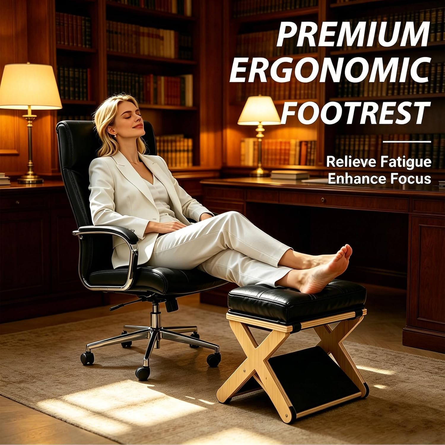 HoldOneLight Reposapiés de Madera 2 en 1, Reposapiés Antideslizante con Almohadilla Suave Extraíble, Soporte de Pies Ergonómico para Escritorio, Oficina, Hogar y Dormitorio