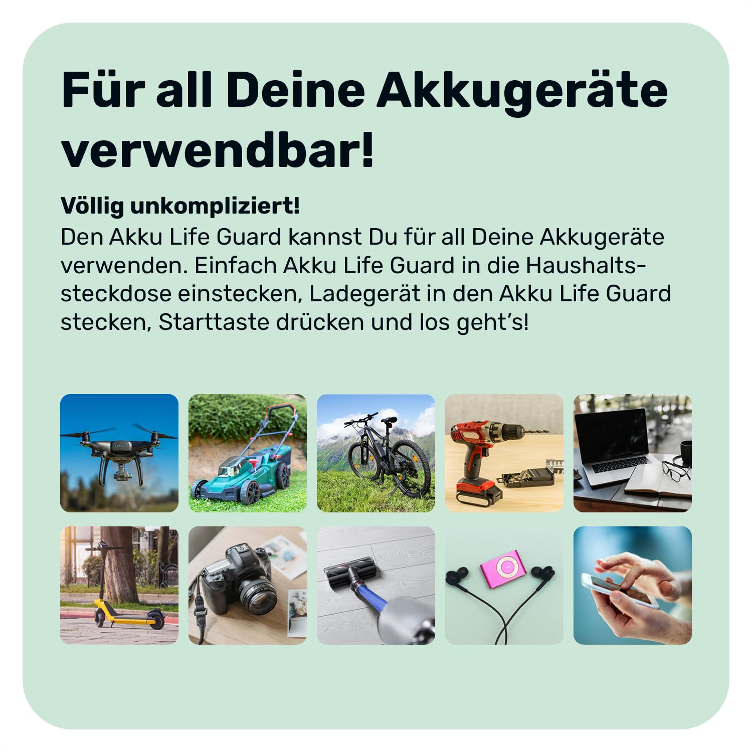 Natune Adattatore di protezione batteria Akku Life Guard | Adattatore di ricarica intelligente con arresto automatico e 3 modalità per prolungare la durata della batteria | 0,0 % consumo in standby
