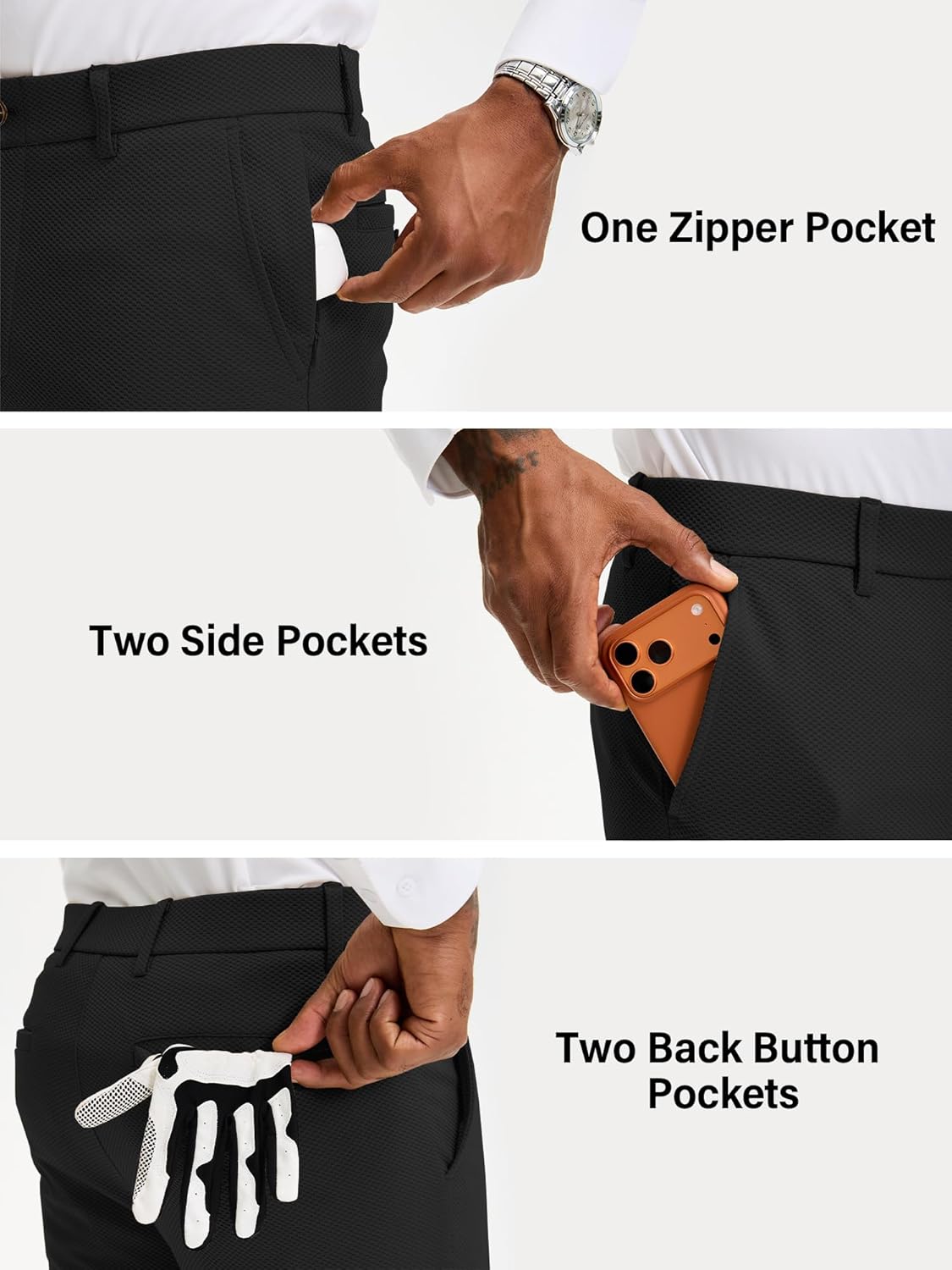 JEMLDL Men's Stretch Athletic Dress Pants Slim Fit Tapered Slacks Breathable Mesh Golf Suit Trousers with 5 Pockets - Image 5