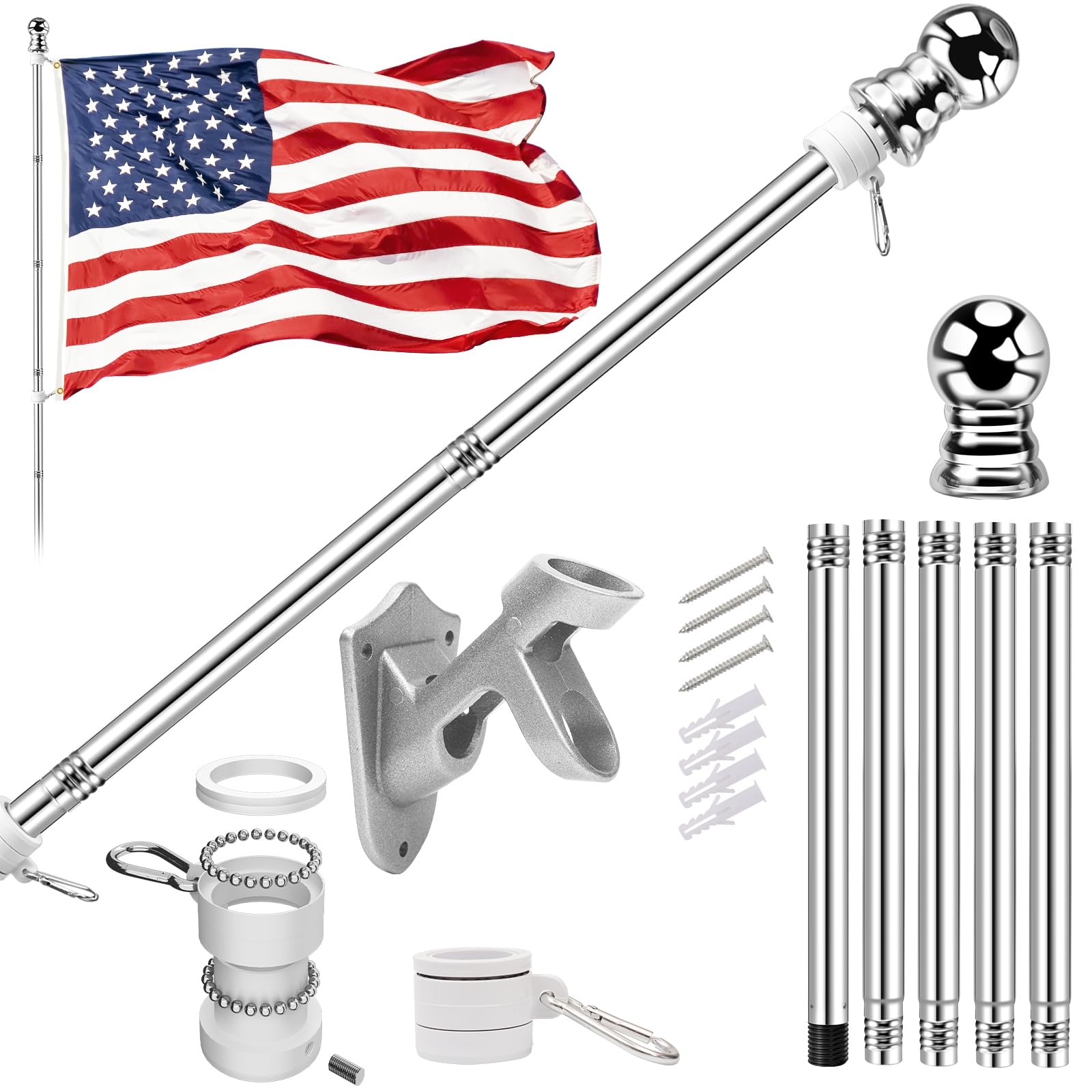 5 FT Stainless Steel & Aluminum Flag Pole Kit