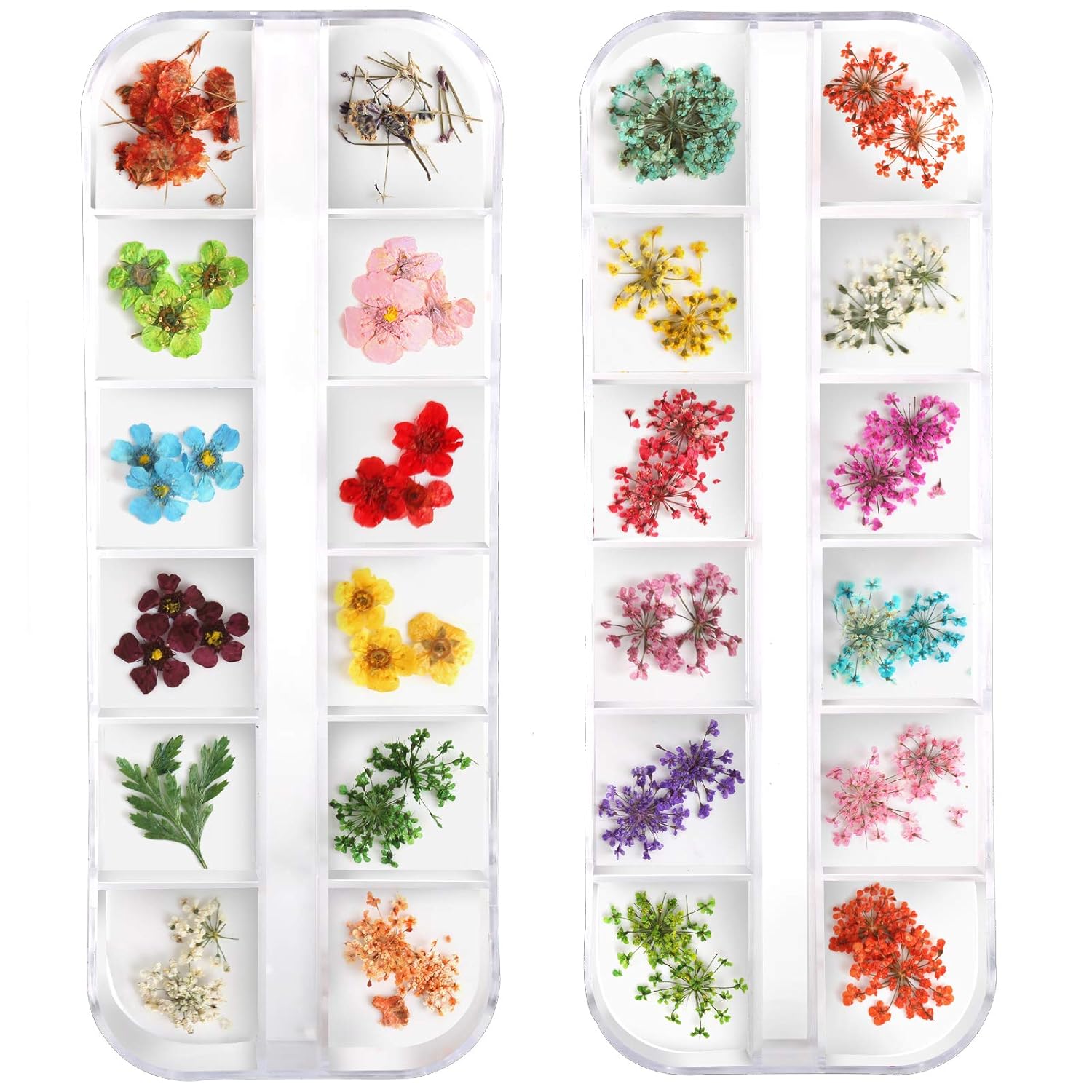 Teenior 24 Colors Nail Dried Flowers, 3d Nail Art Sticker for Tips Manicure Decor Mixed Accessories, Starry Leaves Flower (2 Boxes) : Beauty & Personal Care