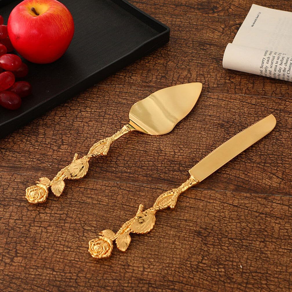 Cabilock 1set Cake Cutting Set Elegant Cake Server Cutter for Weddings Anniversaries Birthdays Easy to Clean Serrated for Smooth Slicing Kitchen Supply