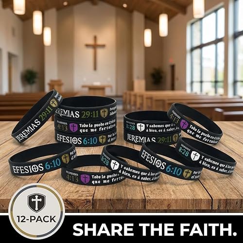 Miniatura 6 de Pulseras La Biblia Reina-Valera (paquete de 12) – Filipenses 4:13, Jeremias 29:11, Romanos 8:28 y Efesios 6:10 – Paquete a granel de pulseras