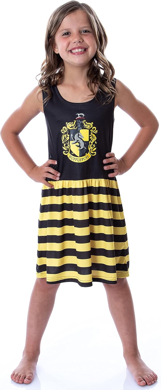 Harry Potter Girls All Houses Crest Logo Tank Stripe Accent Pajama Nightgown - Image 2