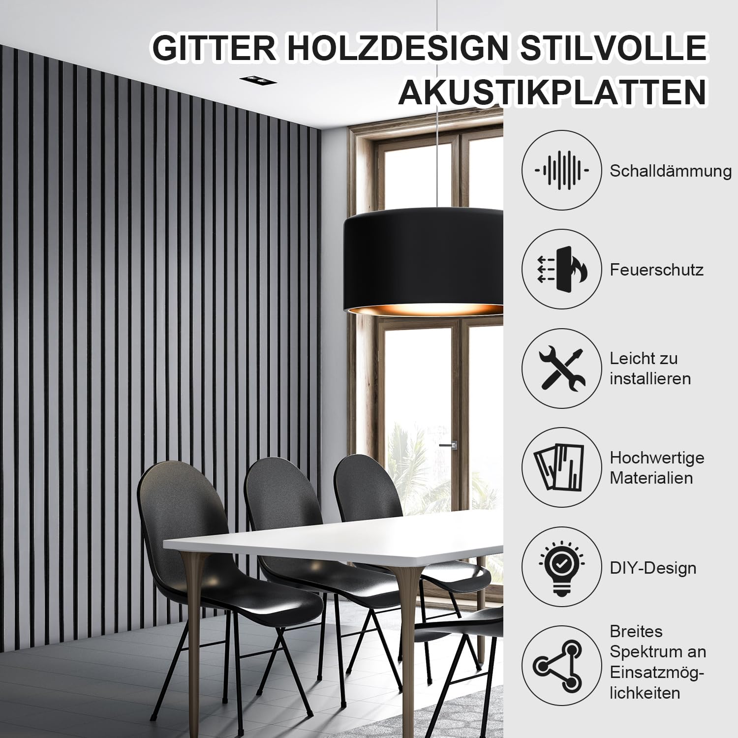 Drewniane panele akustyczne 120 x 60 cm (= 1 sztuka), panele ścienne 3D o wyglądzie drewna, dla lepszej akustyki pomieszczenia i redukcji pogłosu, panele ścienne drewniane do biura, szare