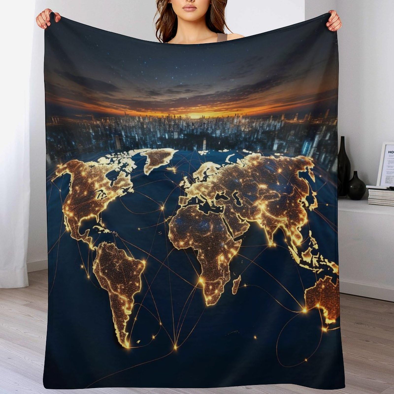 Couverture Flannel Mappemonde Ultra Douce Sans Perte de Poils