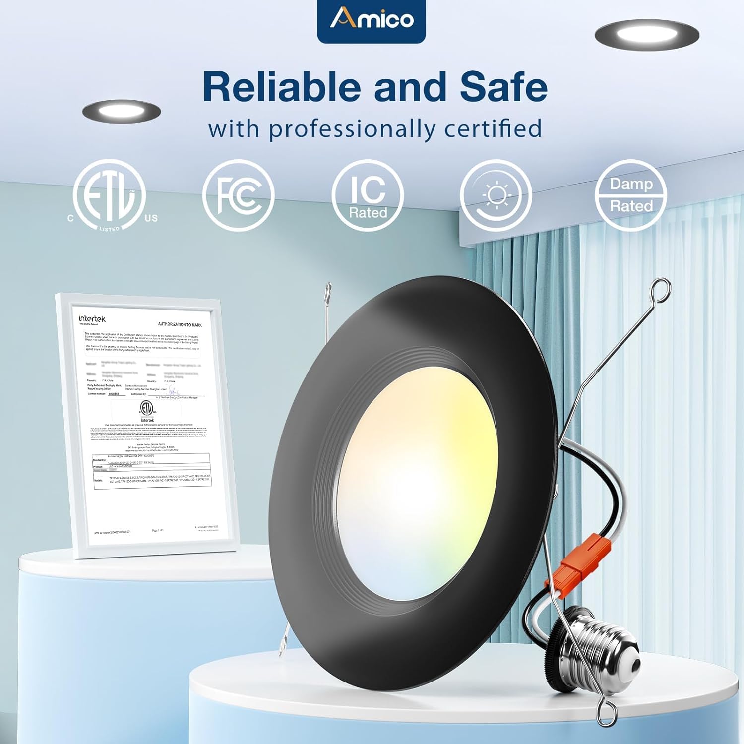 Amico 4 Pack 5/6 inch 5CCT LED Recessed Lighting, Dimmable, 12.5W=100W, 950LM, 2700K/3000K/4000K/5000K/6000K Selectable, Retrofit Can Lights with Baffle Trim, IC Rated - ETL & FCC, Black - Image 4