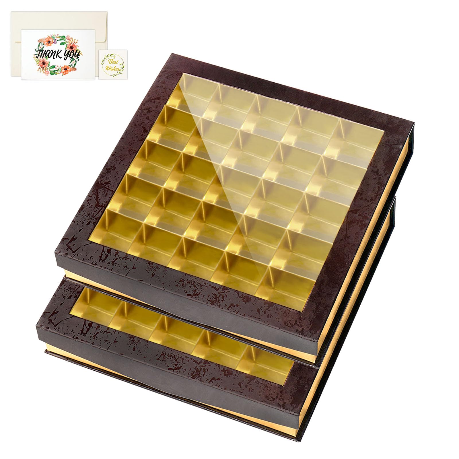 Pralinenschachteln, leere Geschenkbox, groß mit Fenster, Luxus-Kuchen-Präsentationsbox, Süßigkeitenboxen leer für Geburtstag, Vatertag, Muttertag (2 Stück/Packung)