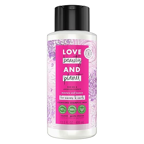 Love Beauty and Planet Champú Leche Humedad y rebote para ondas y rizos Aceite de arroz y esencia de angélica Champú 100 por ciento biodegradable
