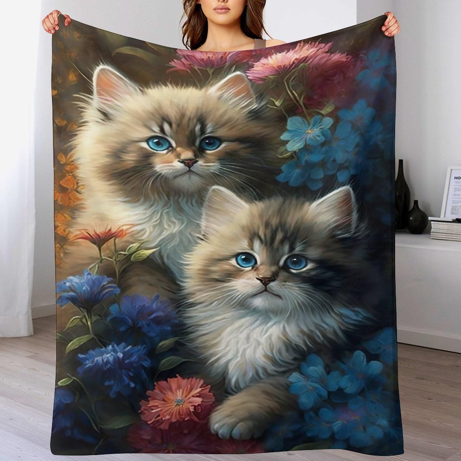 Couverture motif chat impression 3D en polaire de flannel couvre-lit grand format 180x200cm