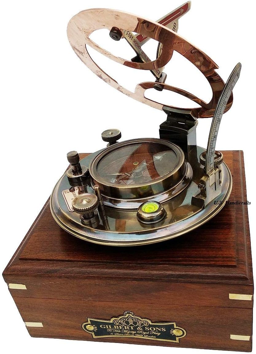 US HANDICRAFTS Ideas for Men Xmas 5 Inch Perfectly Calibrated Large Sundial Compass Rosewood Case Top Grade Engraved Brass Sundial with Embossed Needle