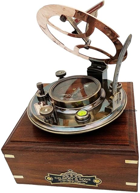 US HANDICRAFTS Ideas for Men Xmas 5 Inch Perfectly Calibrated Large Sundial Compass Rosewood Case Top Grade Engraved Brass Sundial with Embossed Needle
