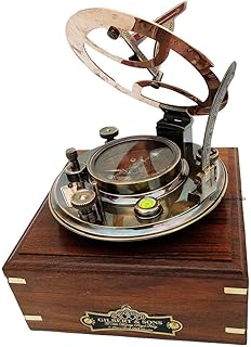 US HANDICRAFTS Brass Nautical Gift Ideas for Men Xmas 5 Inch Perfectly Calibrated Large Sundial Compass Rosewood Case Top ...